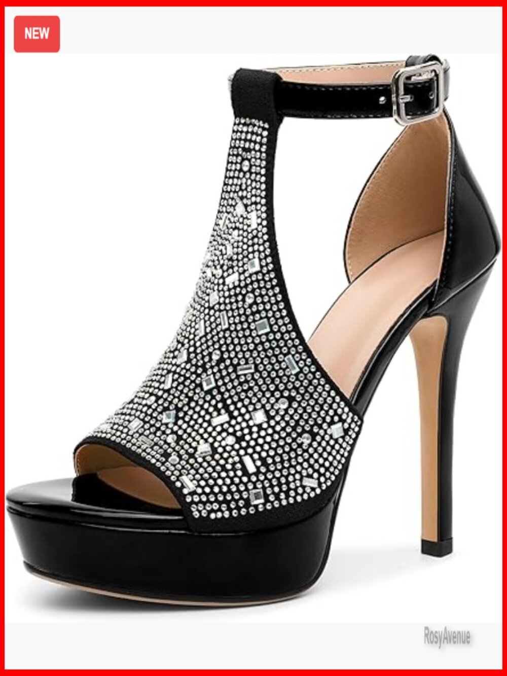 Platform Stiletto Heel Sandals Rhinestone Ankle Strap Open Toe Dressy